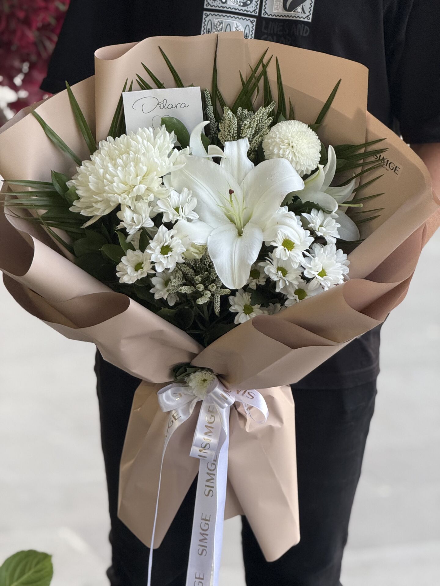 Beyaz Krizantem ve Lilyum Buketi