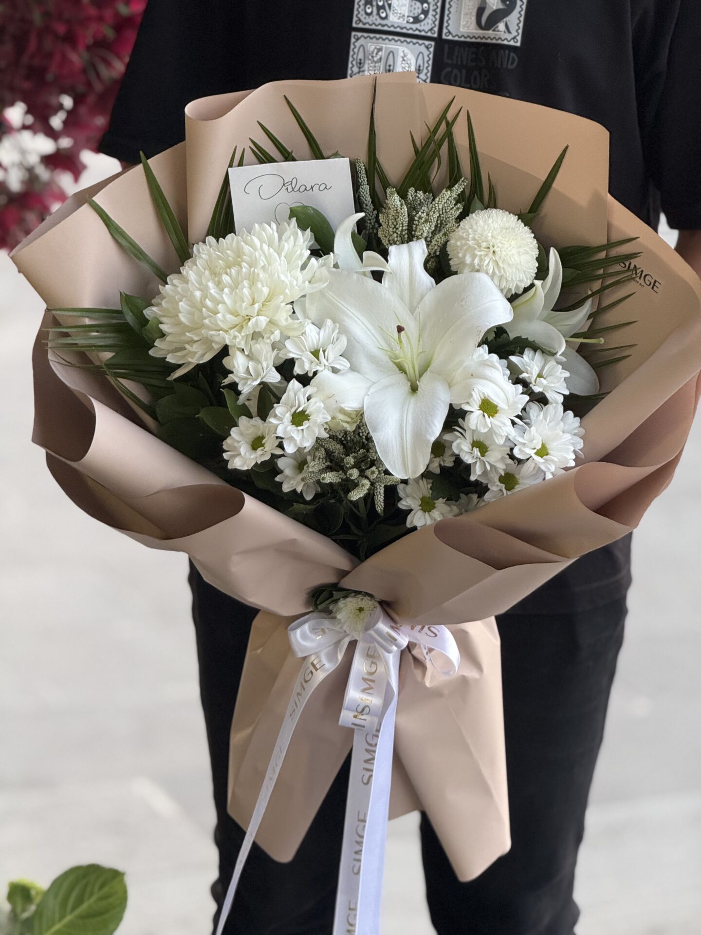 Beyaz Krizantem ve Lilyum Buketi