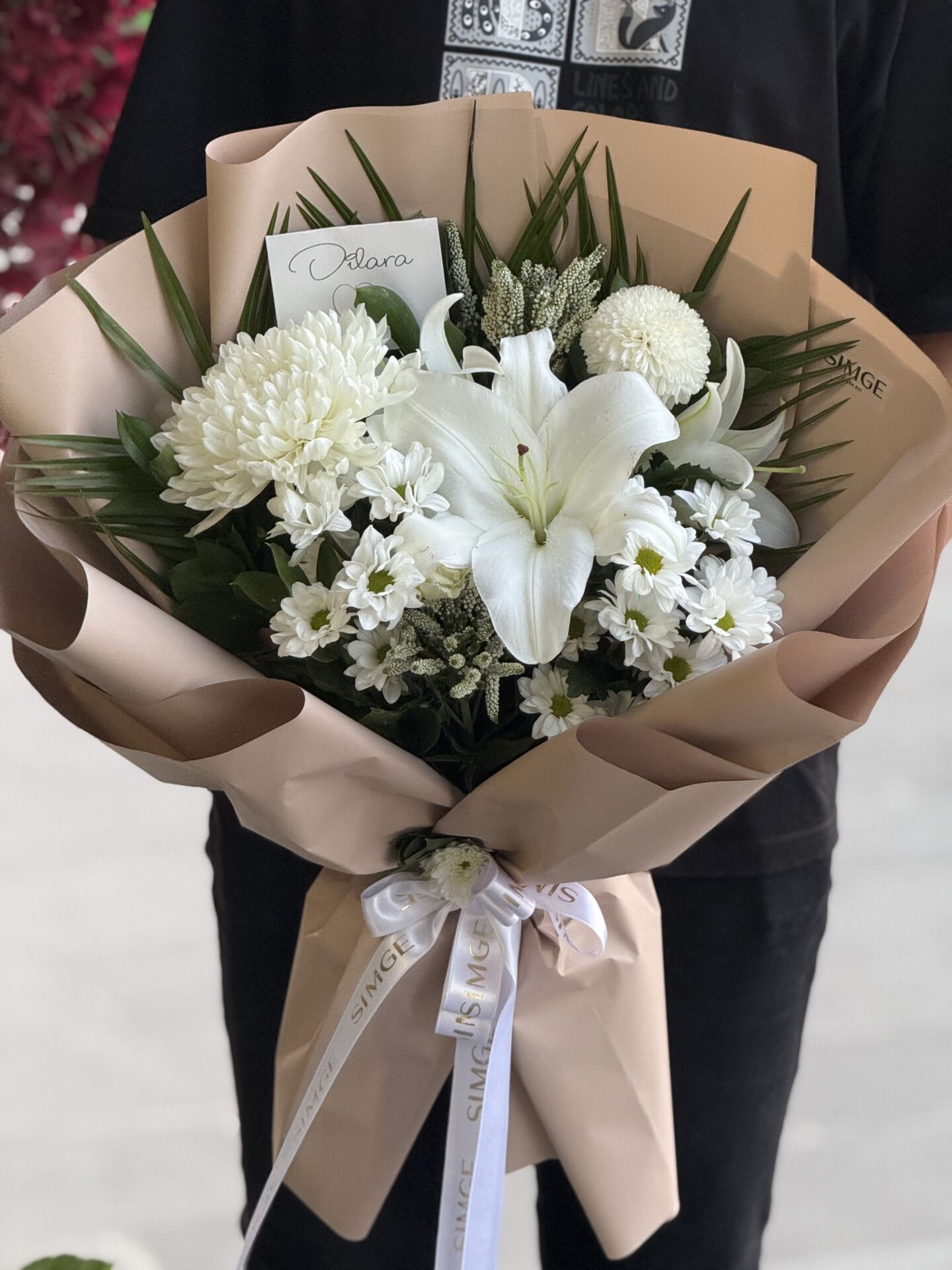 Beyaz Krizantem ve Lilyum Buketi