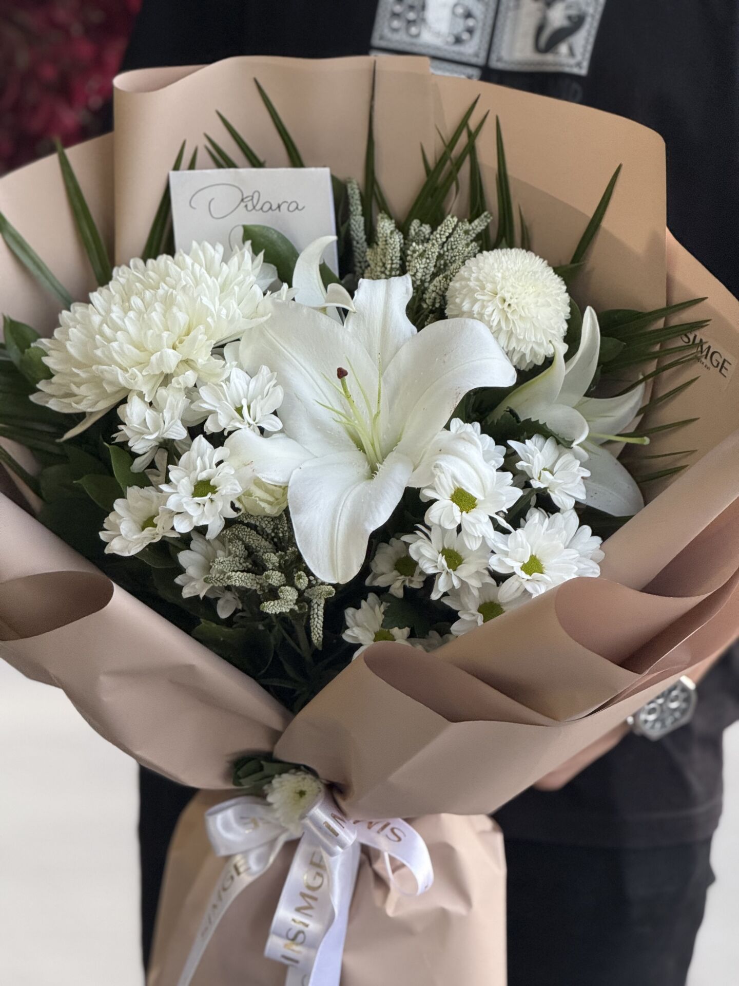 Beyaz Krizantem ve Lilyum Buketi