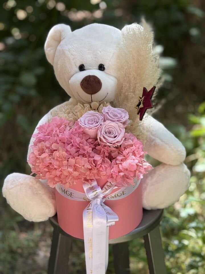 Peluş Ayıcık ve Şoklanmış Çiçek Sepeti