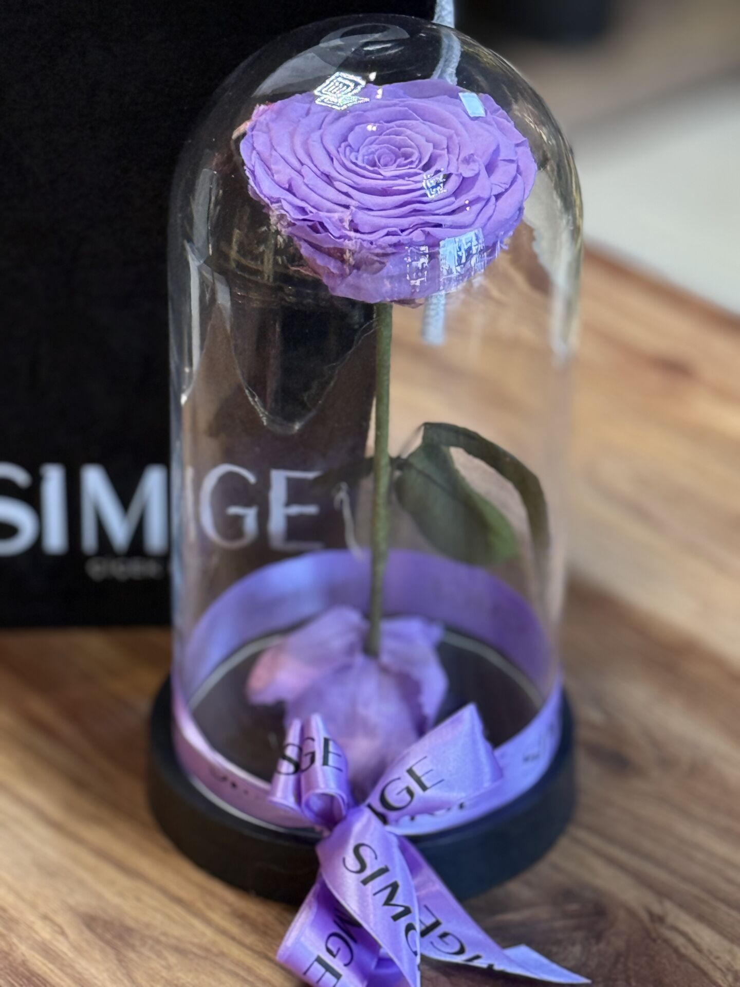 Cam Fanusta Büyük Boy Lila Solmayan Gül