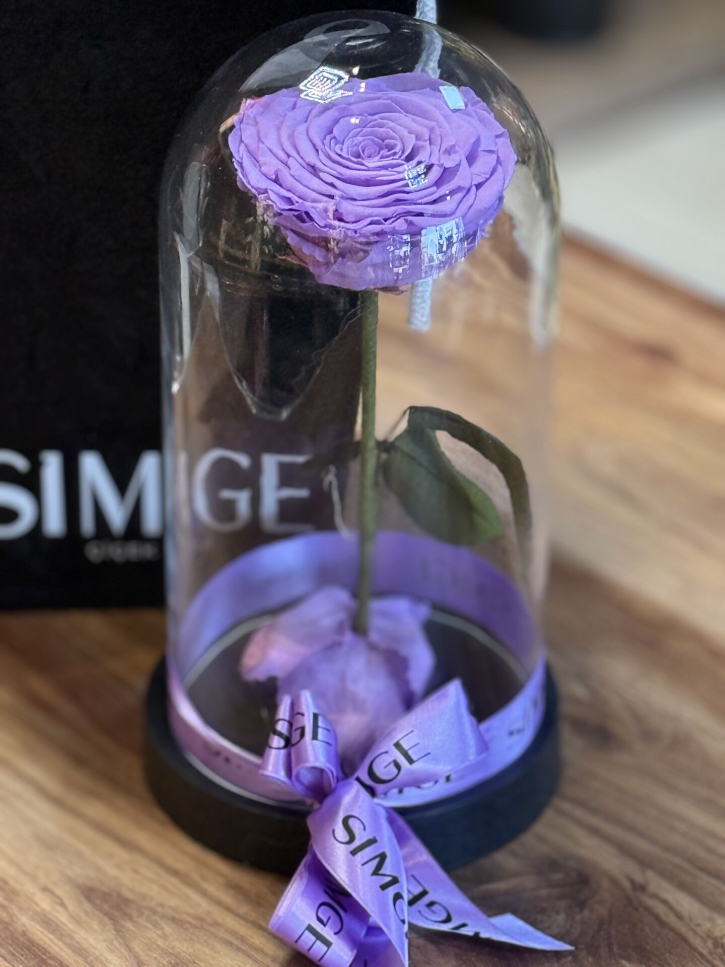 Cam Fanusta Büyük Boy Lila Solmayan Gül