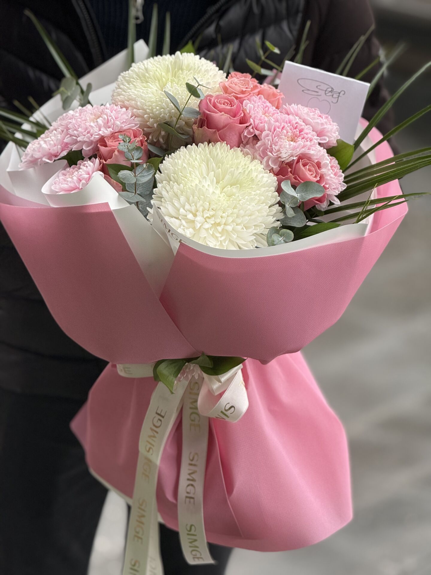 Aura Pembe Krizantem Buket