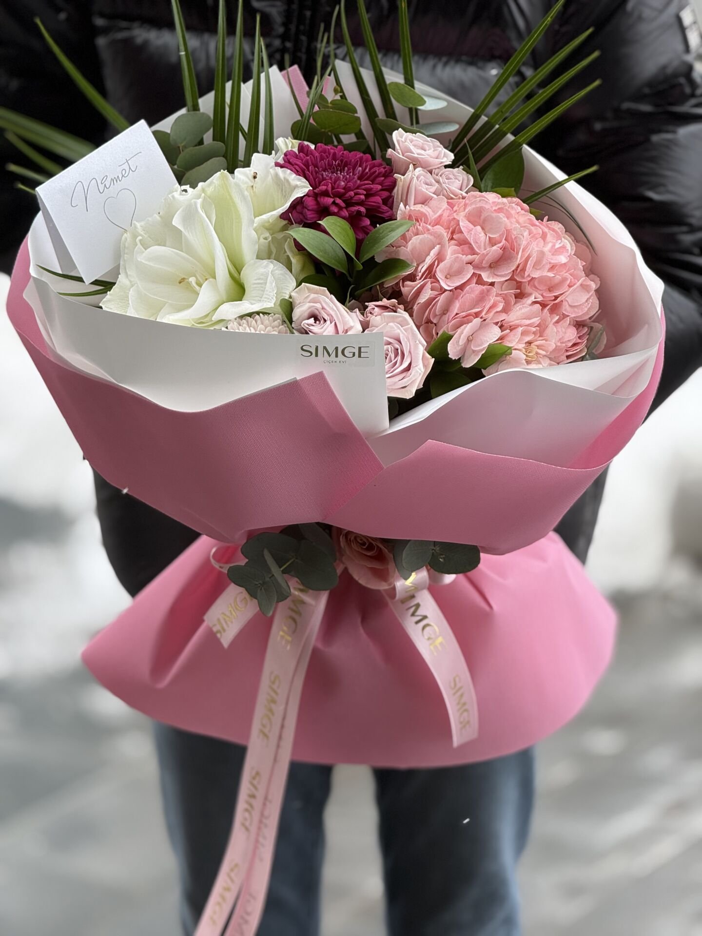 Fleur Amaryllis Ve Ortanca Çiçek Buketi