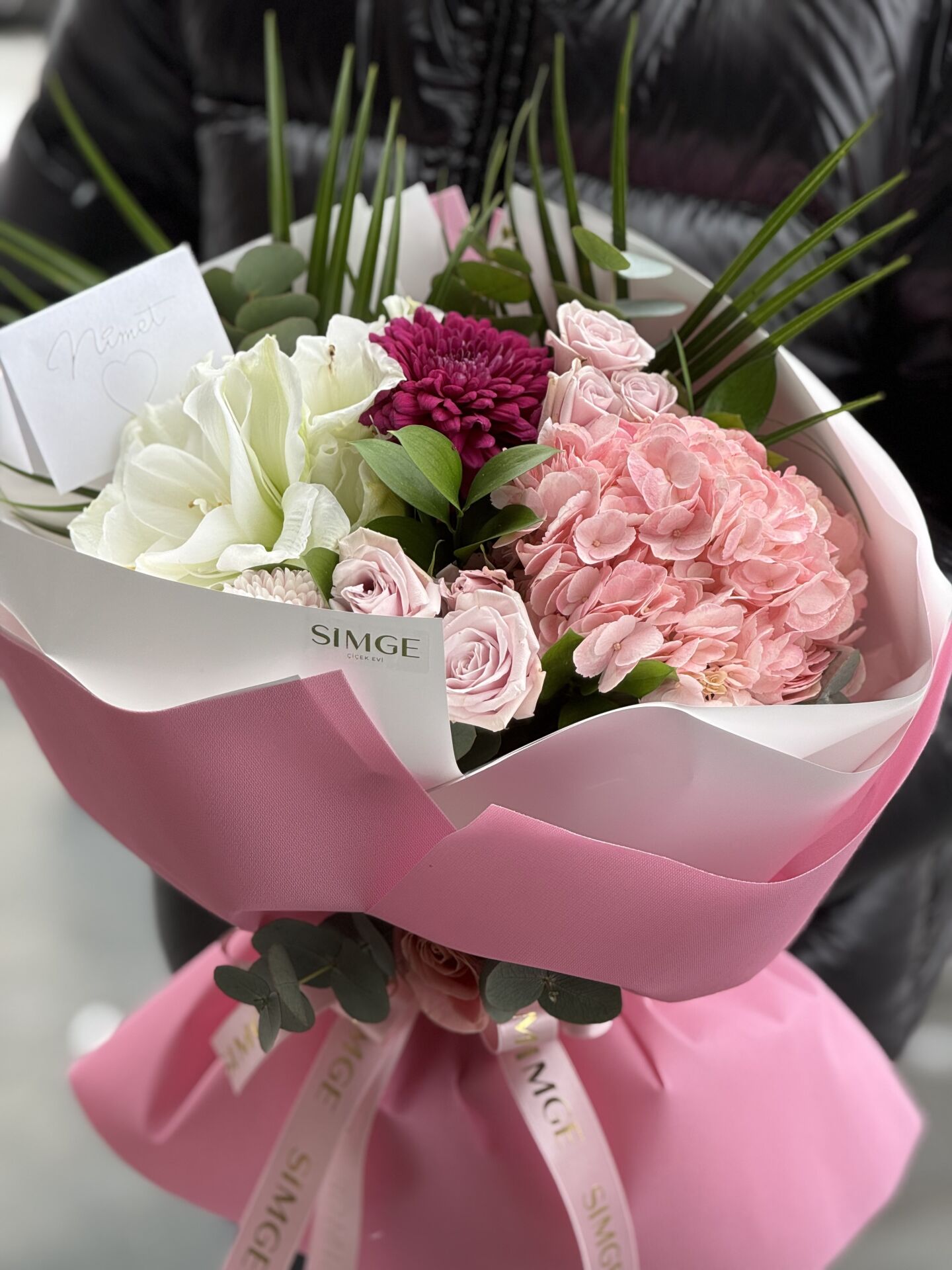 Fleur Amaryllis Ve Ortanca Çiçek Buketi