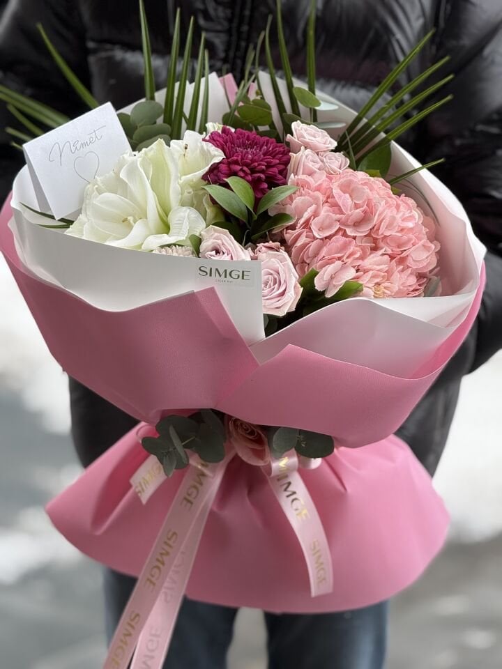 Fleur Amaryllis Ve Ortanca Çiçek Buketi