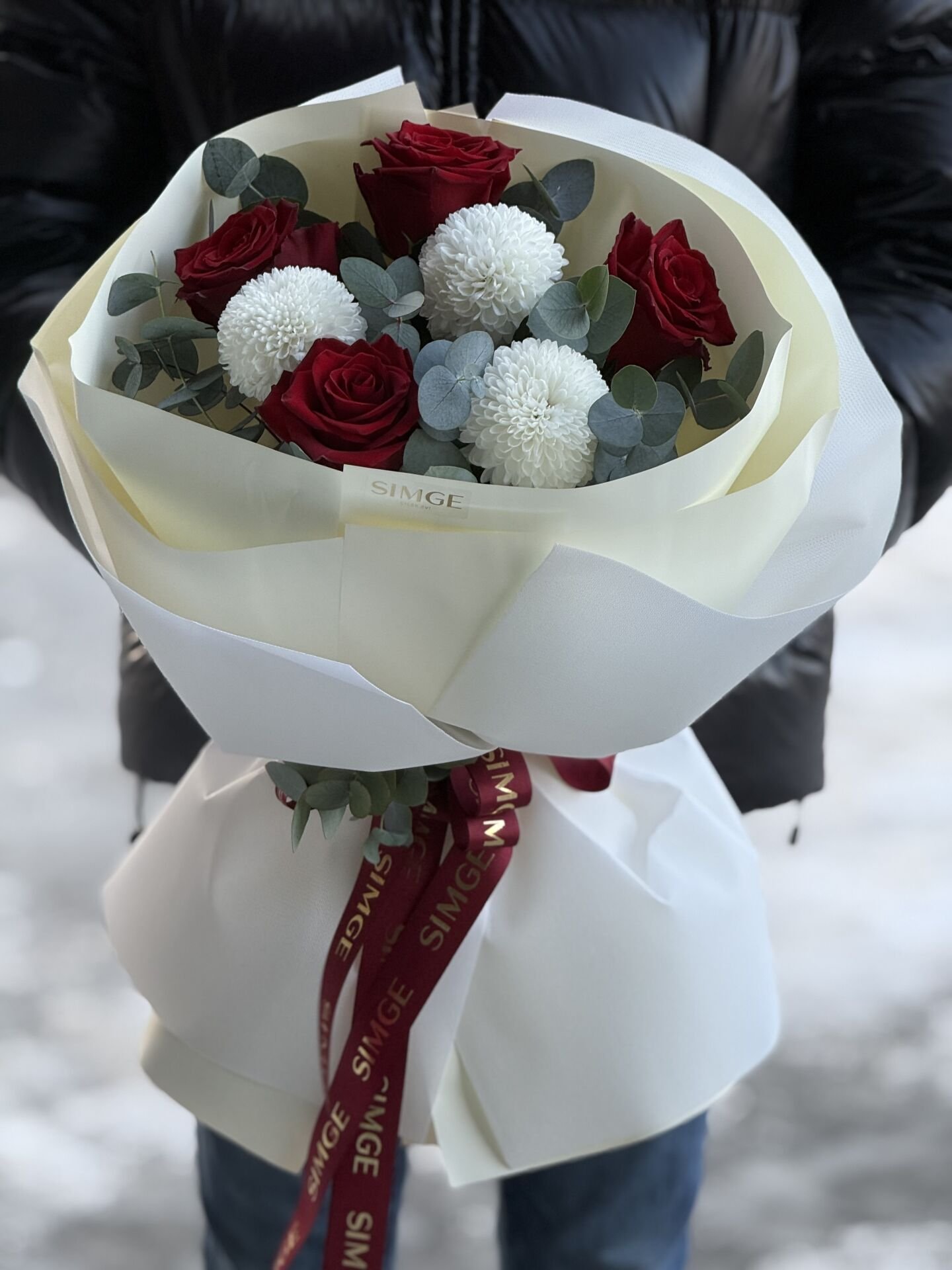 Fleur Beyaz Anastasia Ve Kırmızı Gül Buketi