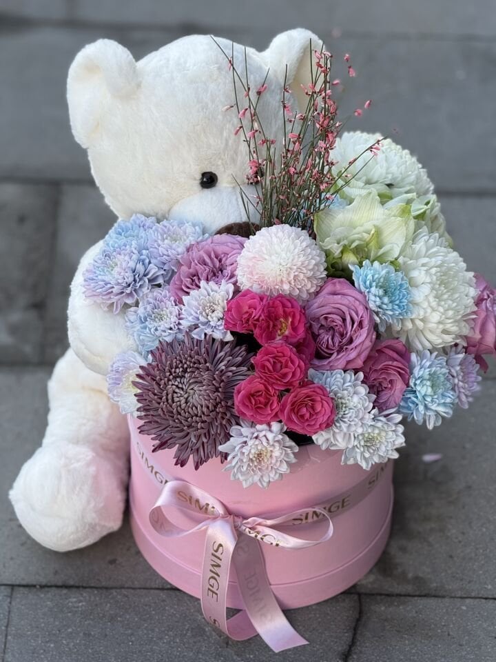 Ayıcıklı Pembe Yenidoğan Bebek Kutu Aranjmanı