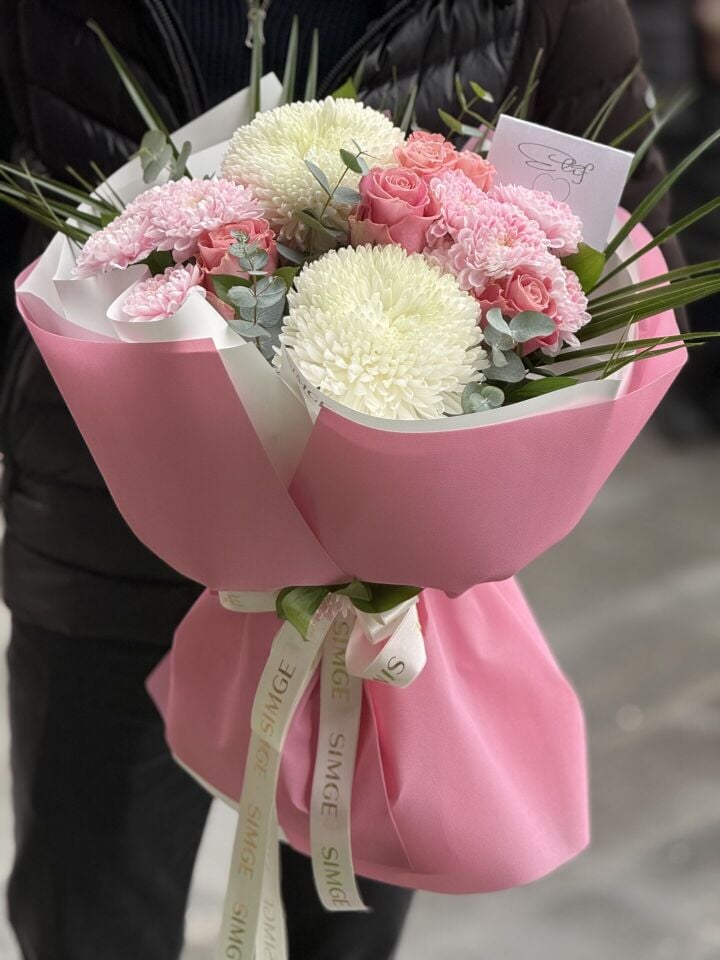 Aura Pembe Krizantem Buketi