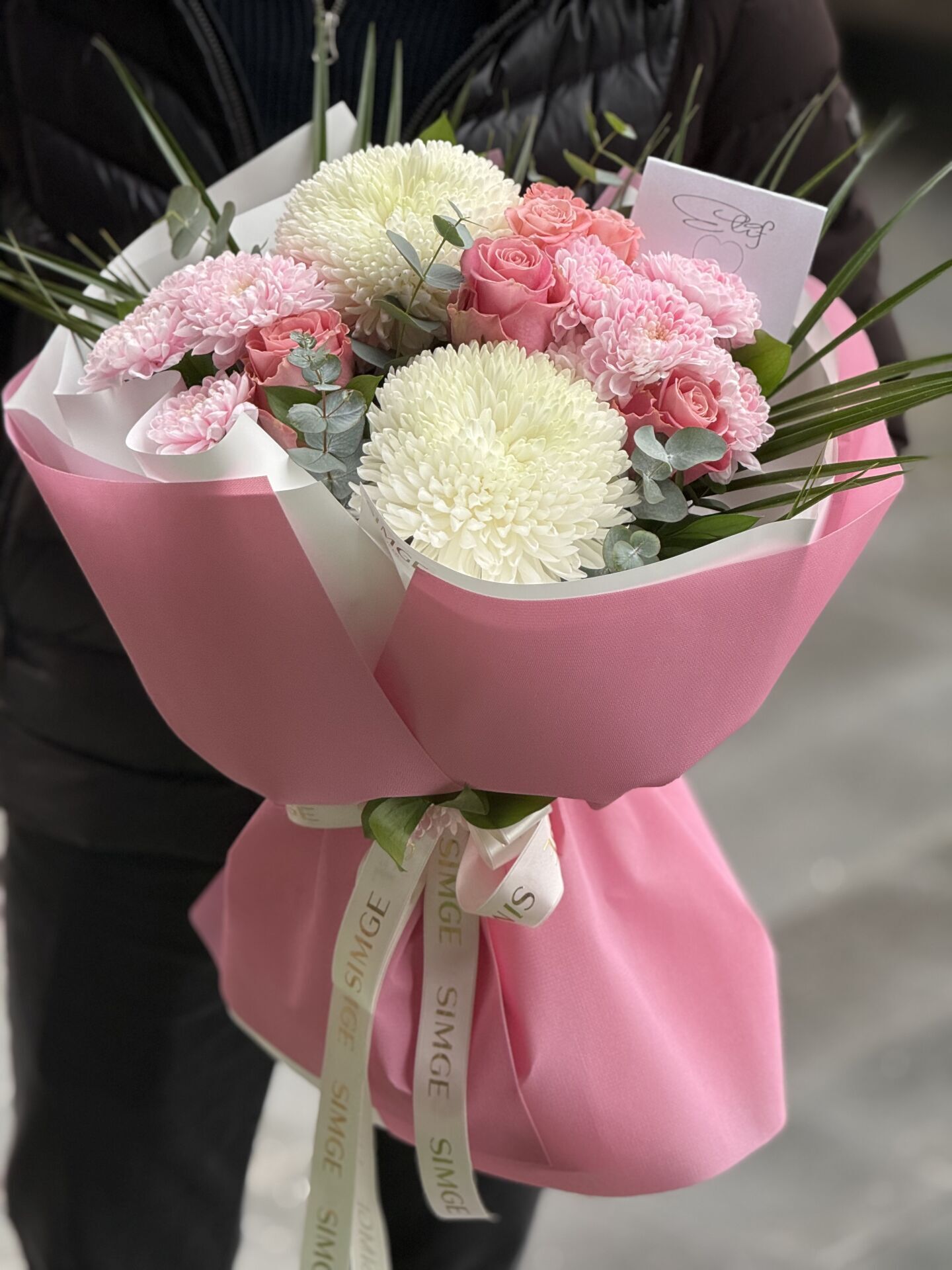 Aura Pembe Krizantem Buketi