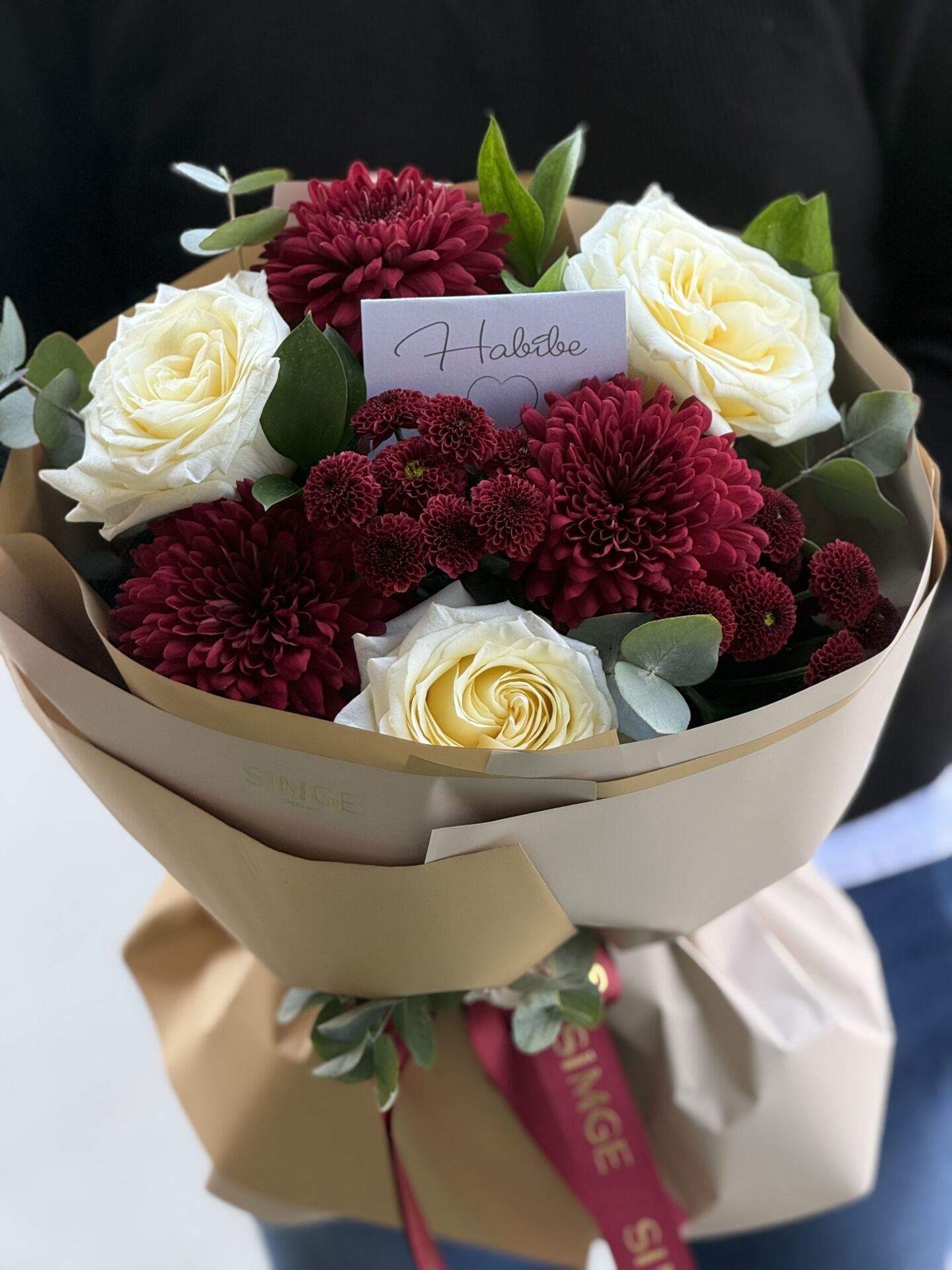 Fleur Bordo Krizantem ve Gül Buketi