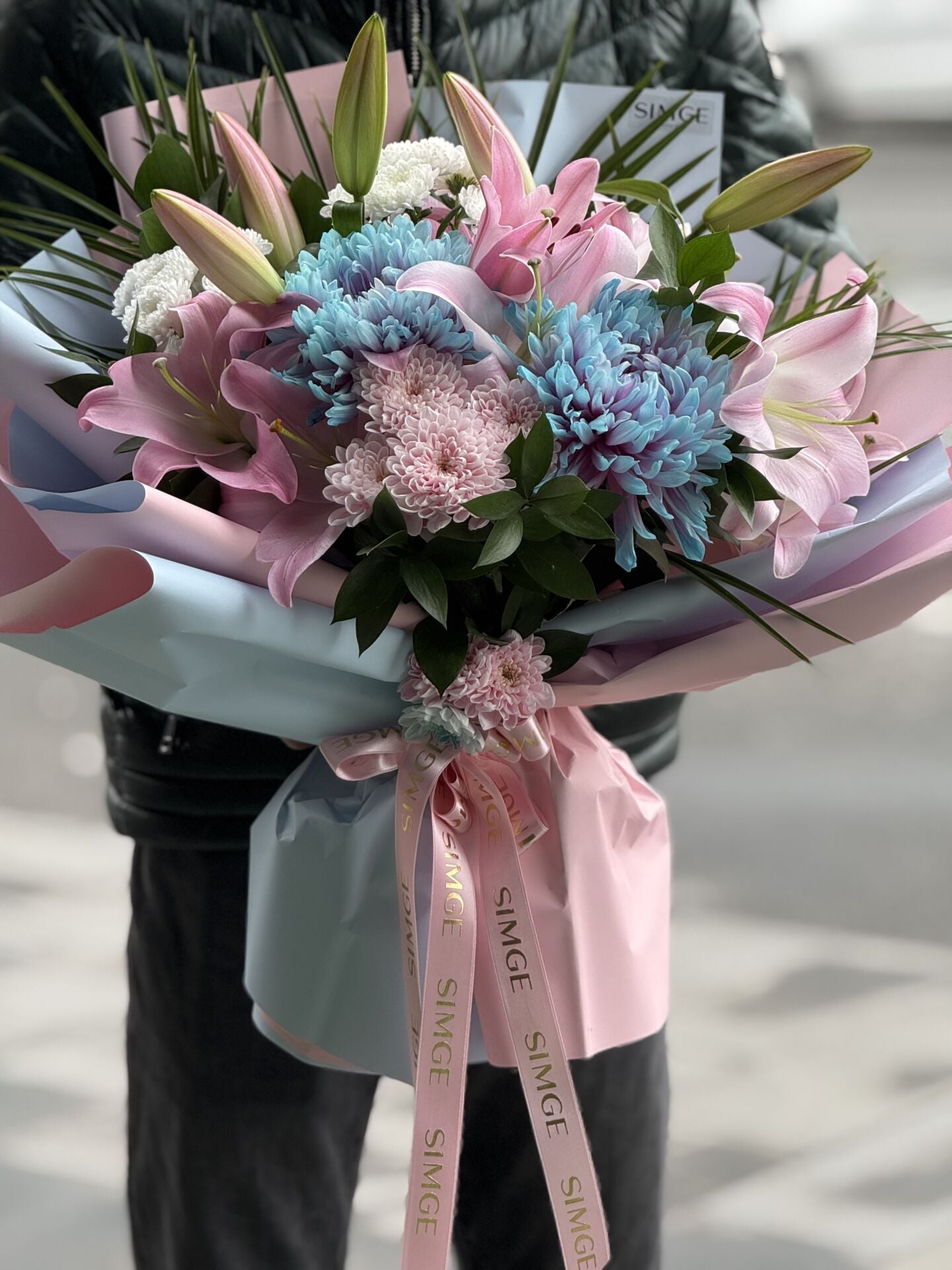 Aura Poli Pembe Lilyum Buketi