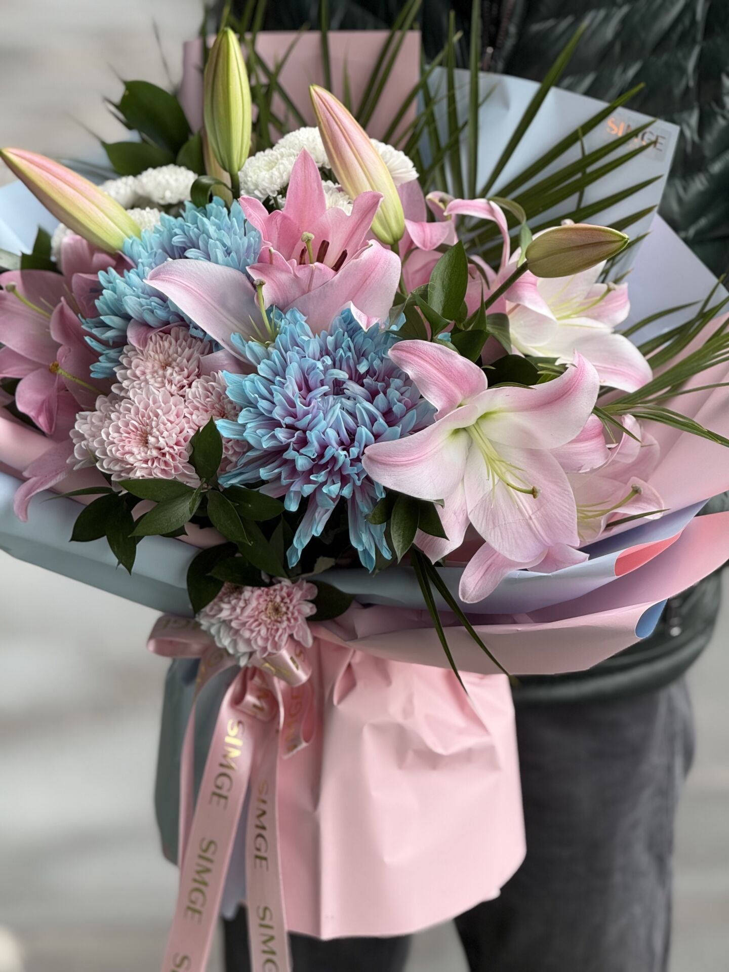 Aura Poli Pembe Lilyum Buketi