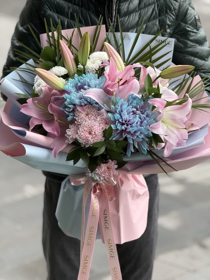 Aura Poli Pembe Lilyum Buketi